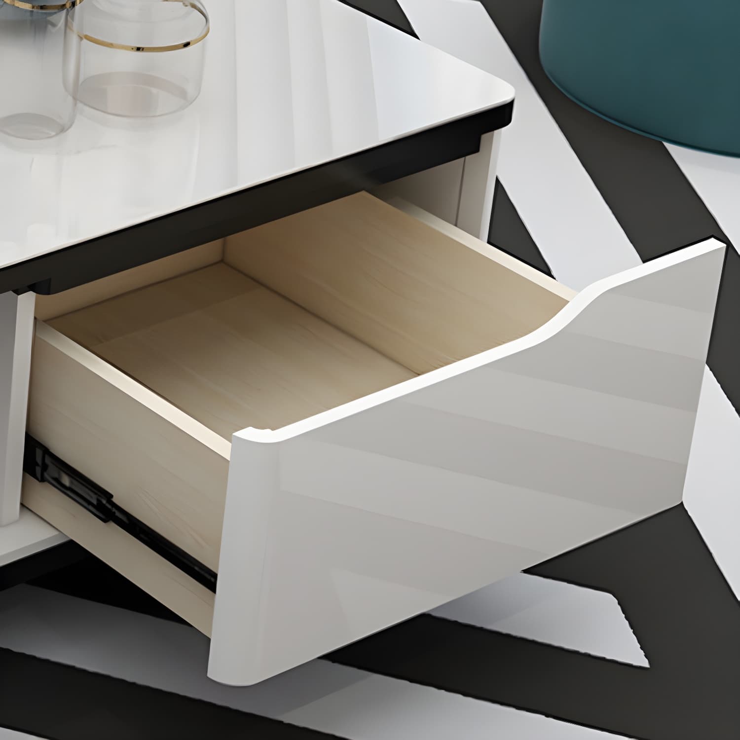 17.7 " Tall Contemporary Wood 4 Legs Glass/slate Rectangular Top Coffee Table with Drawers - image 11