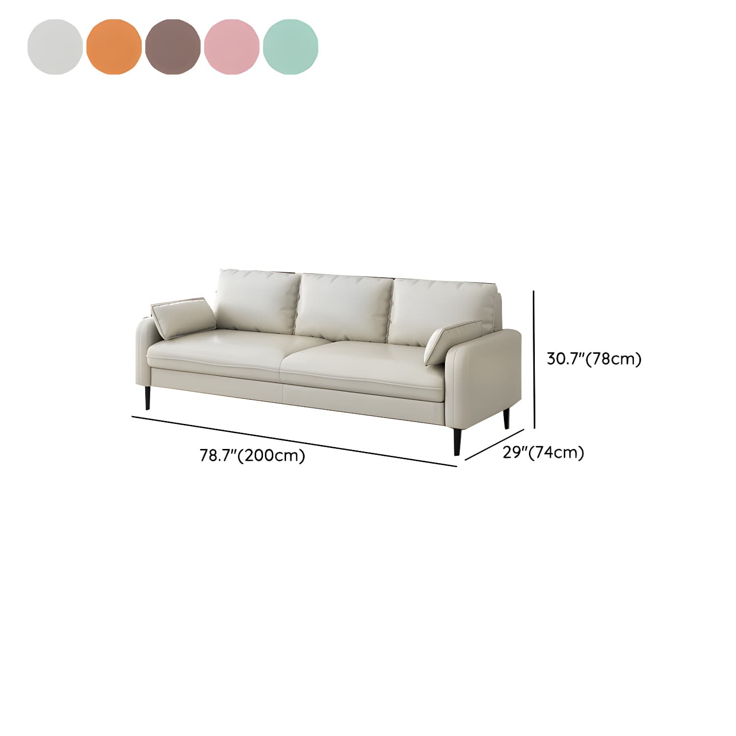 3-Seater Faux Leather Sofa Mid Century Loose Back Square Arm Settee - image 22