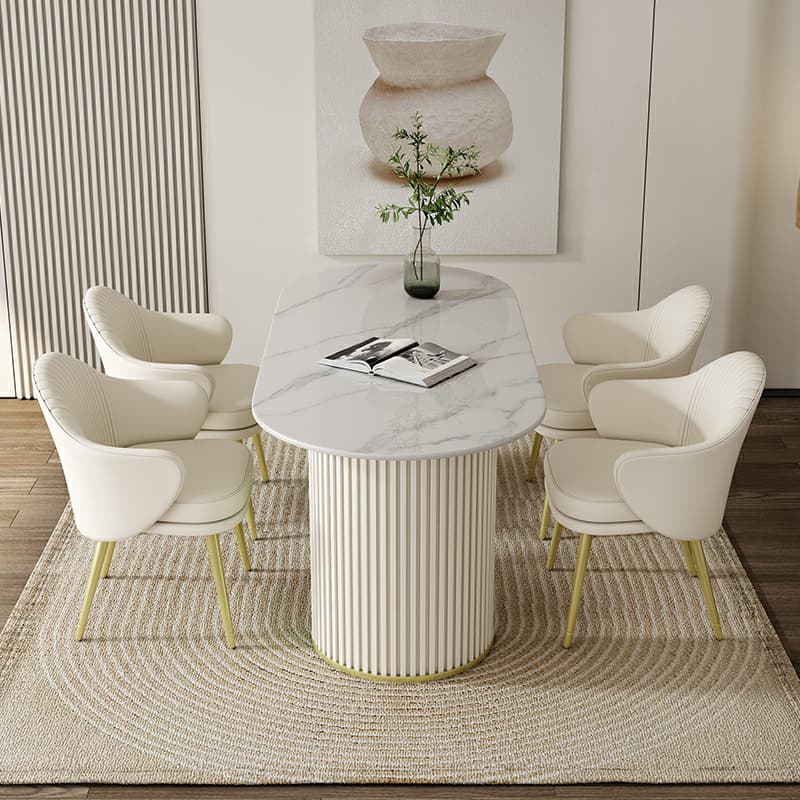White Stone Top Oval Dining Table with Metal Legs for Dining Room - image 5