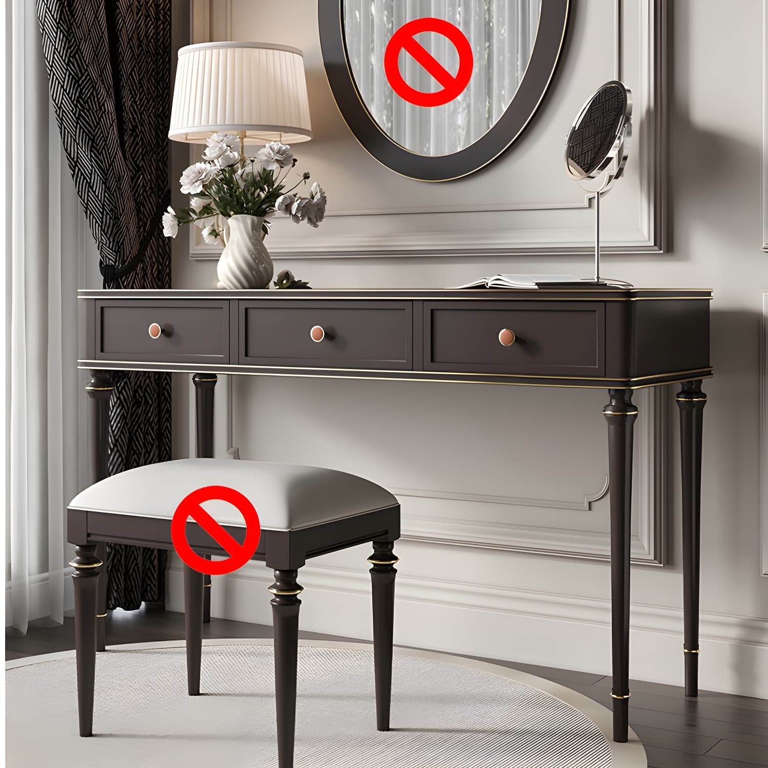 Mirror & 3 Drawers Makeup Vanity Dressing Table Solid Wood Dresser - image 16