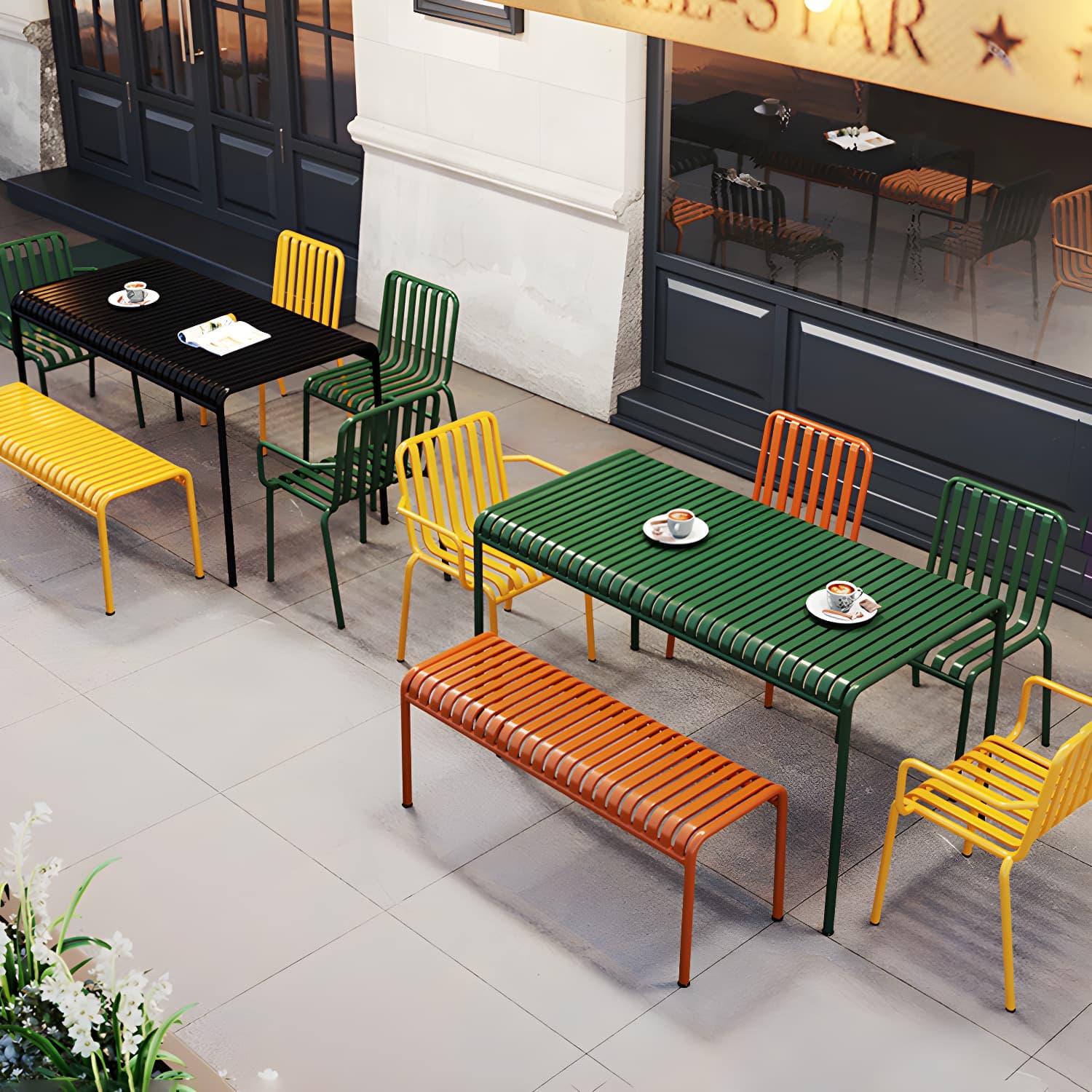 Contemporary Metal Patio Dining Side Chair Slat Back Side Chair - image 15