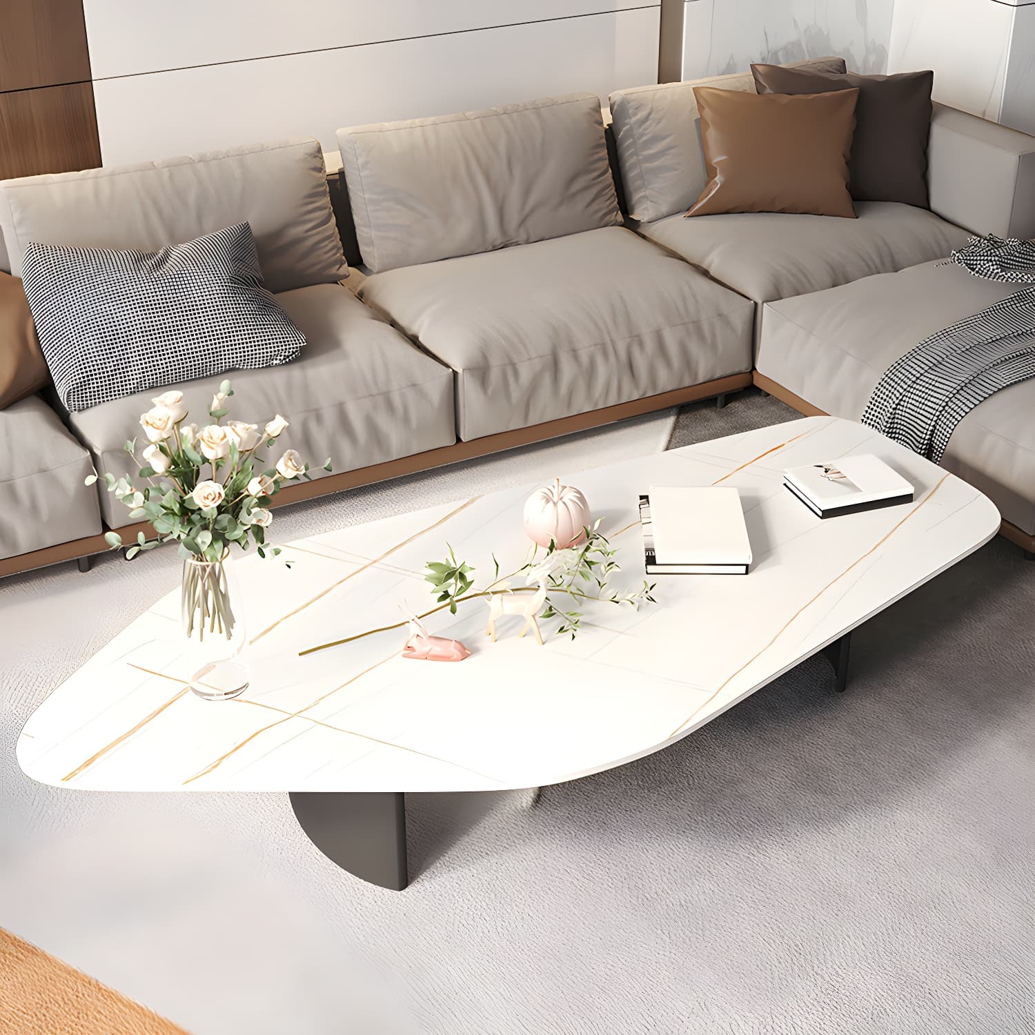 15.74" Tall 1 Single Stone Top Cocktail Table Geometric Coffee Table - image 6