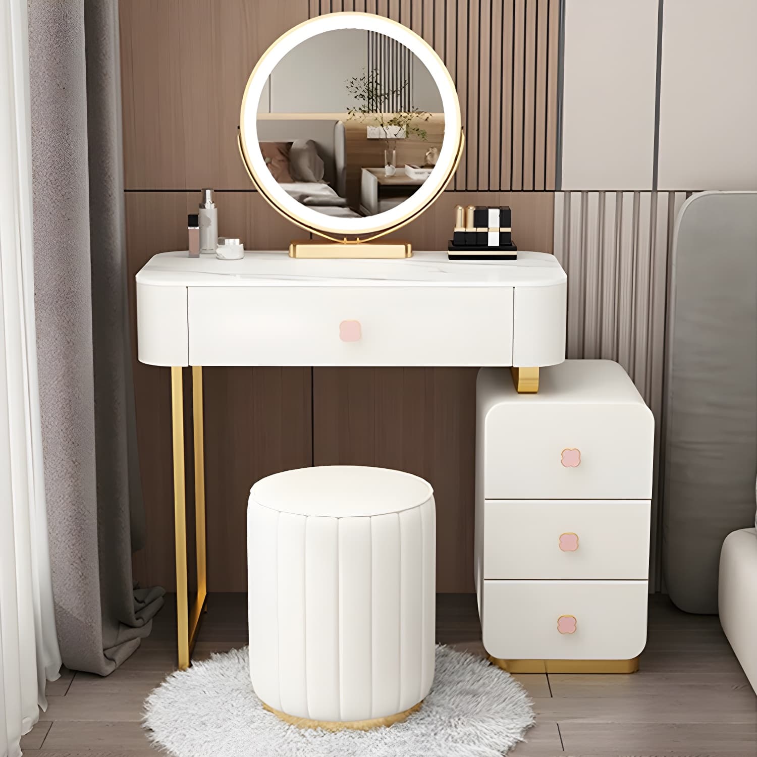 Contemporary Wooden Make-up Vanity with Storage Drawers in Rectangle - image 3