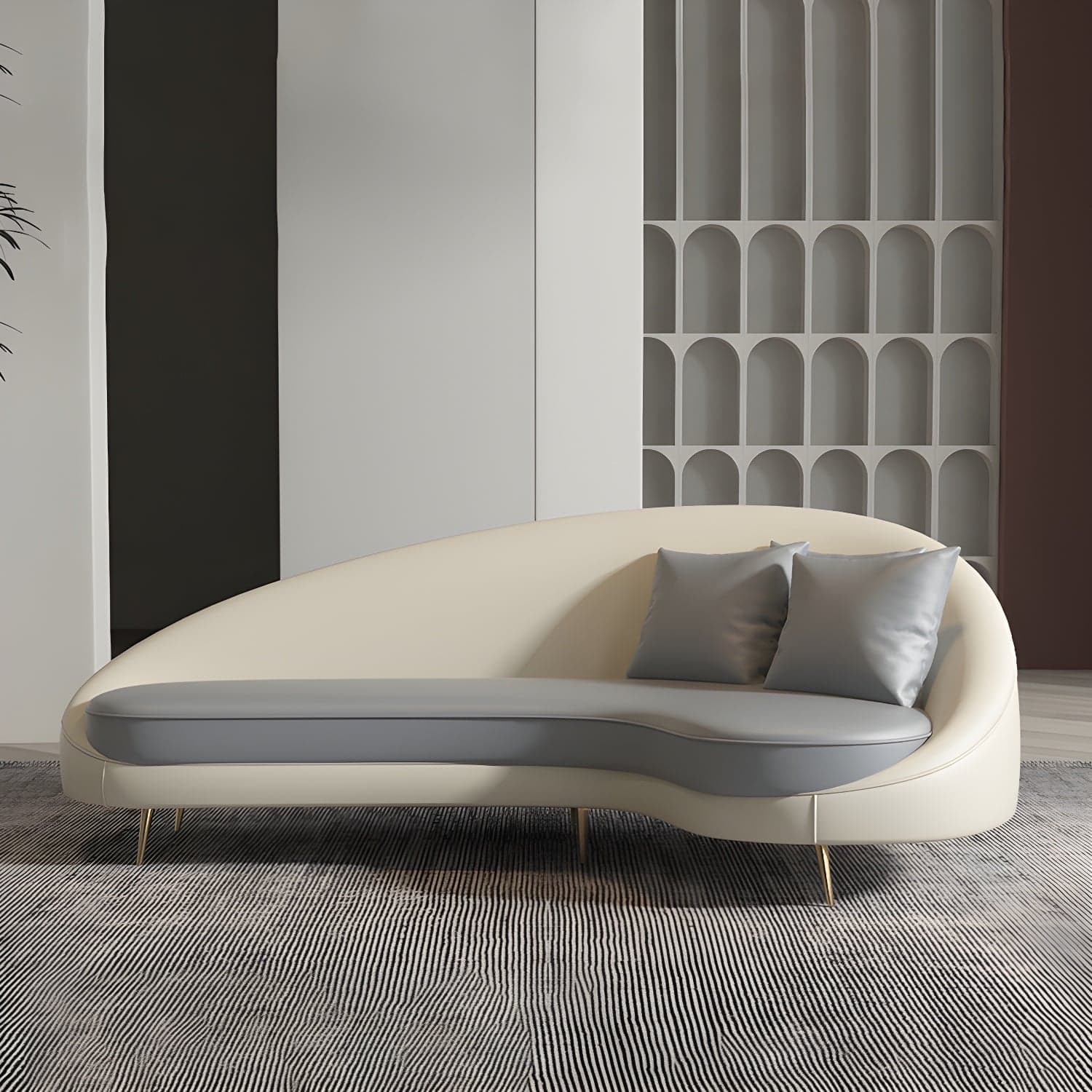 Faux Leather Curved Sofa Contemporary Sloped Arm Sofa for Living Room - image 16