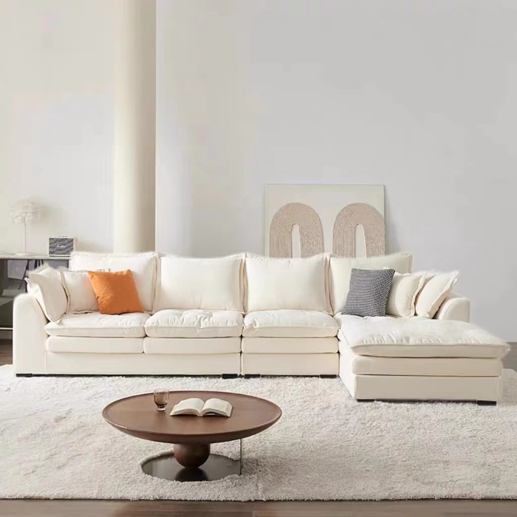 Minimalist Straight/L-Shape Horizontal/Right Sofa Couch /Sofa Chaise in Cream with Concealed Support
