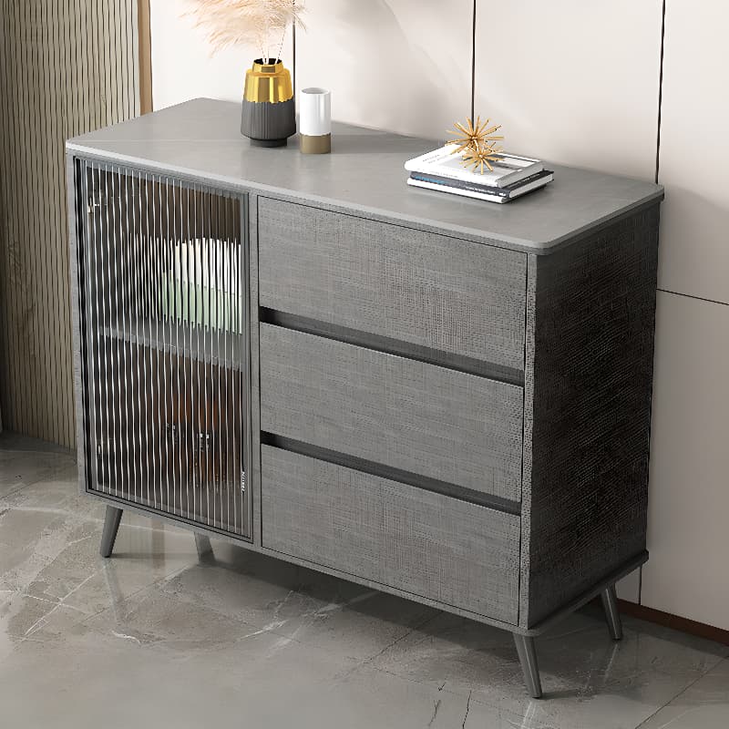 Sintered Stone Standard Ground Sideboard with Glass Doors, 3 Drawers & 1 Shelf
