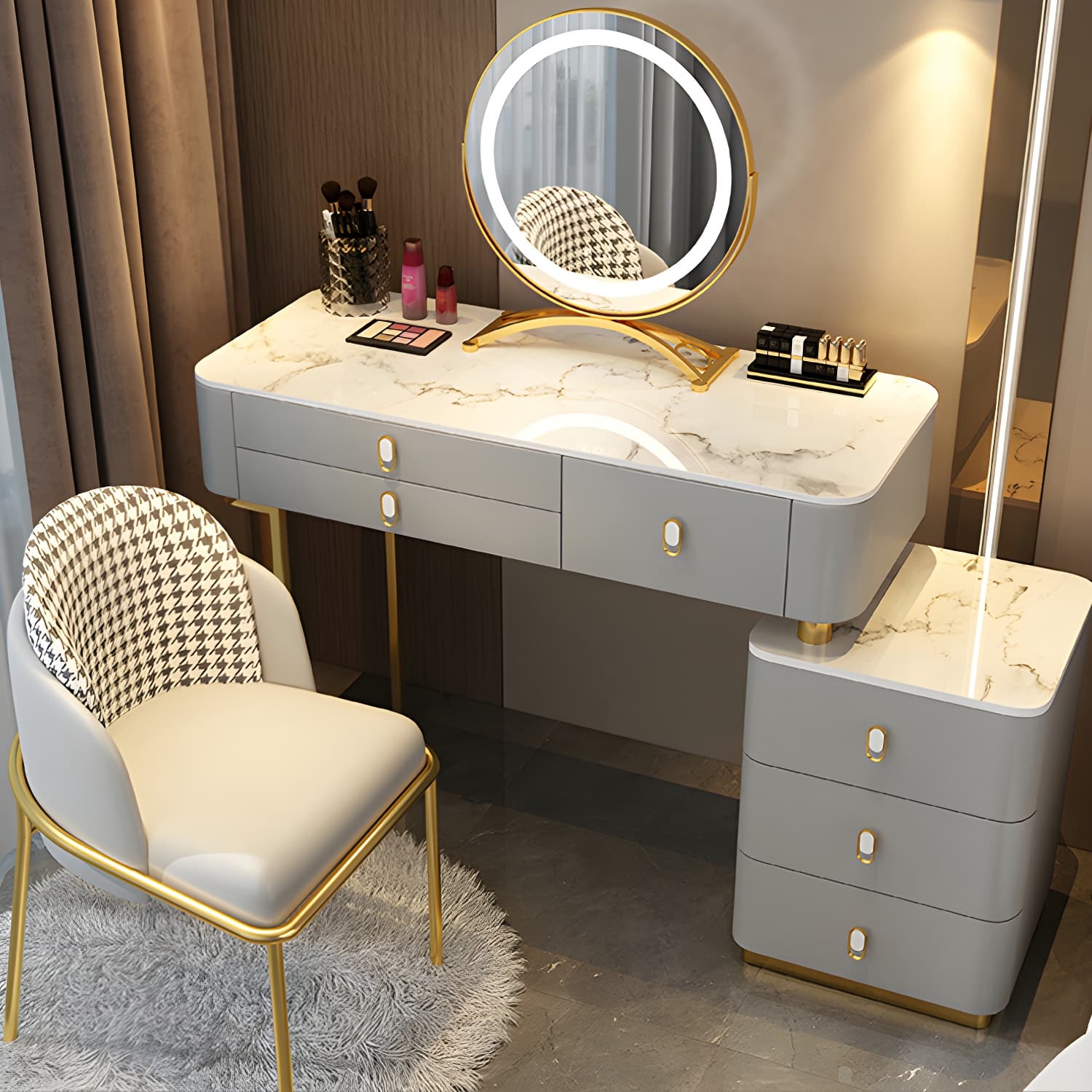Solid Wood Vanity with 6 Storage Drawers Makeup Vanity Desk with Stool and Mirror - image 8