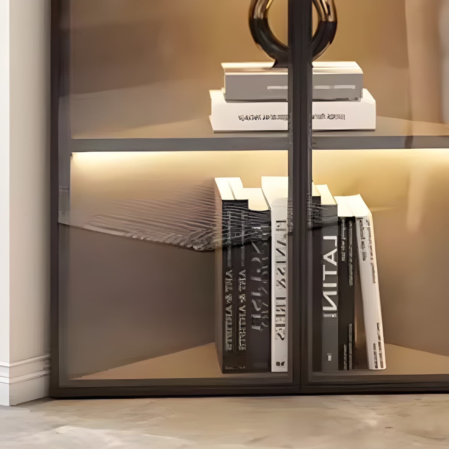 Modern Corner Accent Cabinet with Glass Doors and Metal Base without Light - image 7