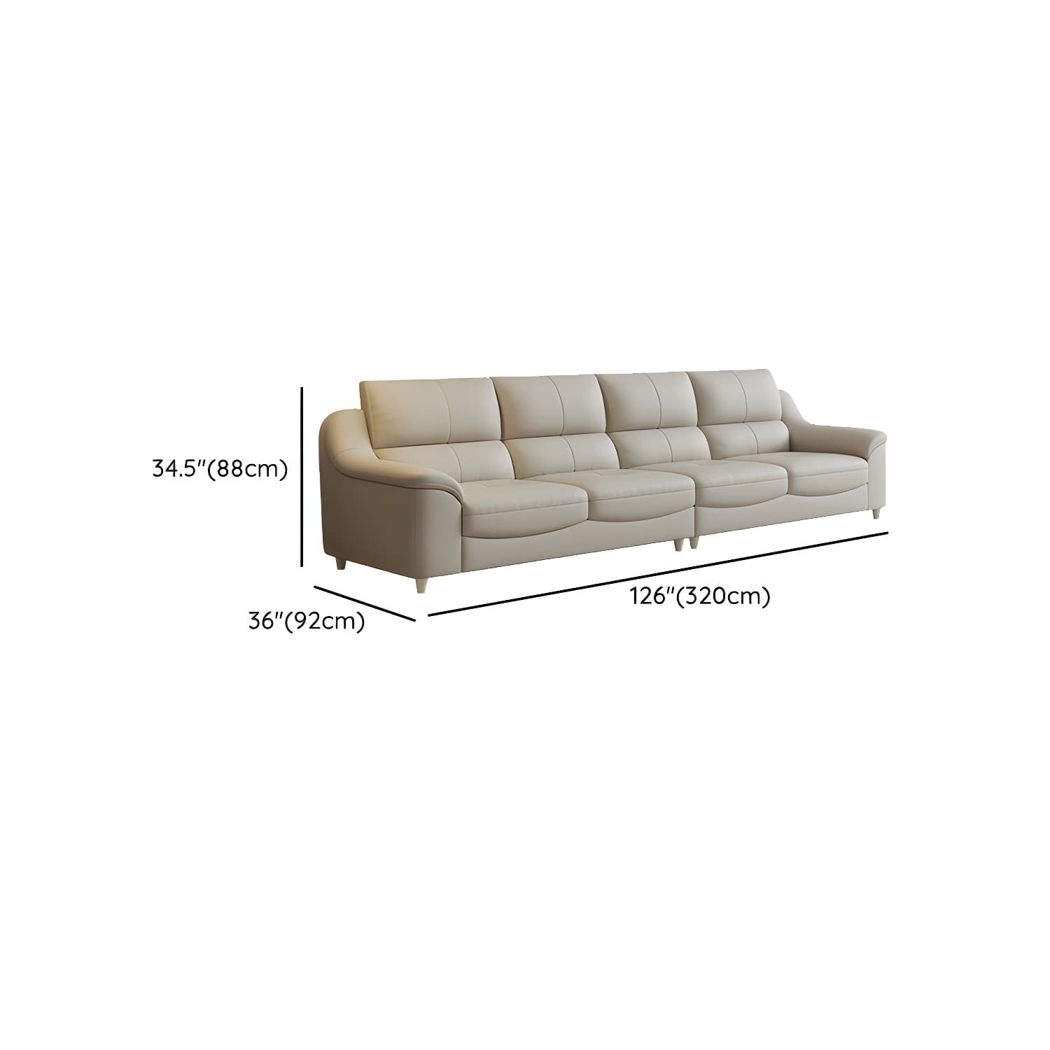 Beige Genuine Leather Modern Stationary Sectional Sofa with Wood Frame - image 18