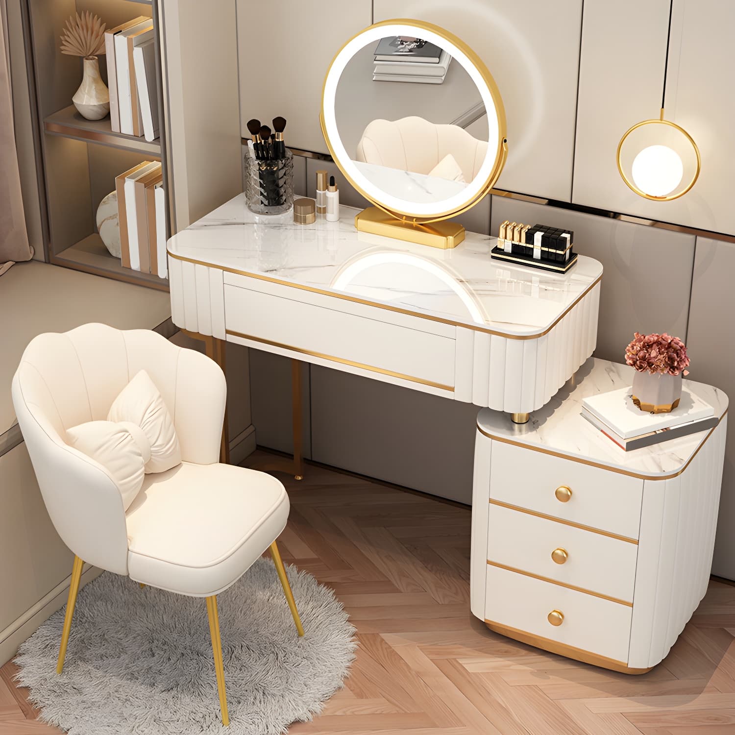 Contemporary Make-up Vanity with White Wooden Top for Bedroom - image 7