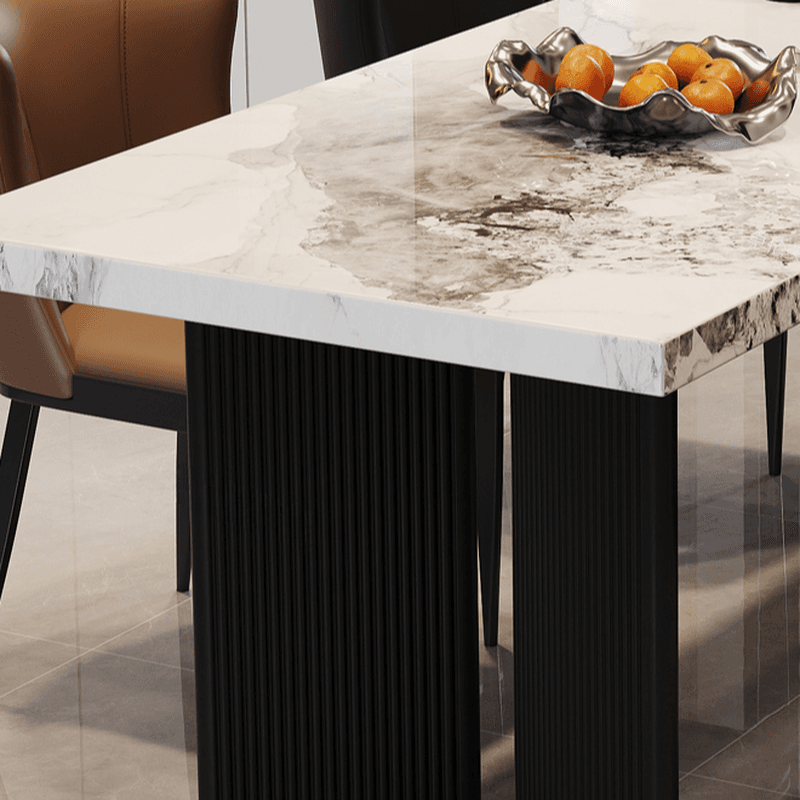 Dining Table Set with Slate Stone Top, Two-sided Pedestal, Fixed Table, Padded Chair, Back, and White Finish - image 6