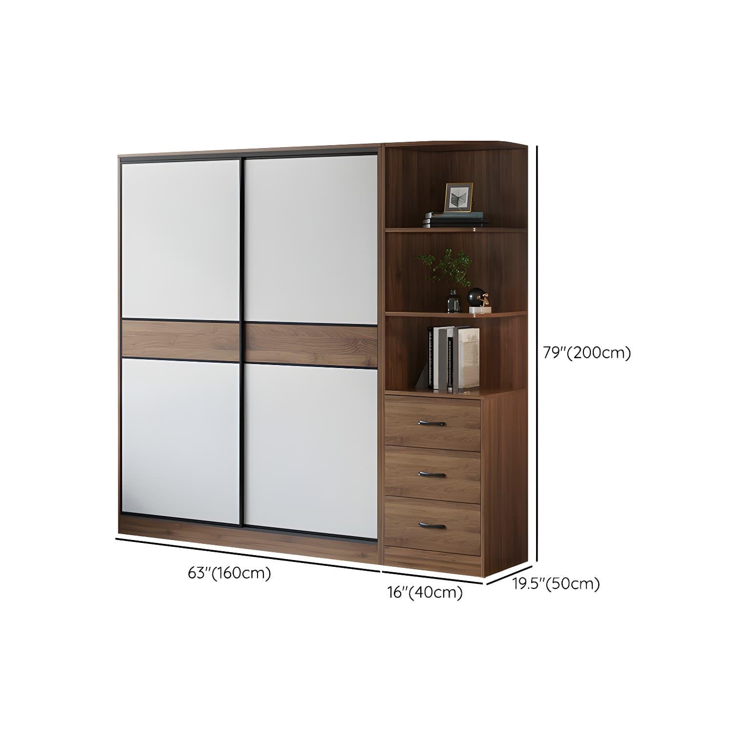 Modern Brown Wood Wardrobe Armoire with Sliding Doors, Shelves, and Clothing Rod - image 26