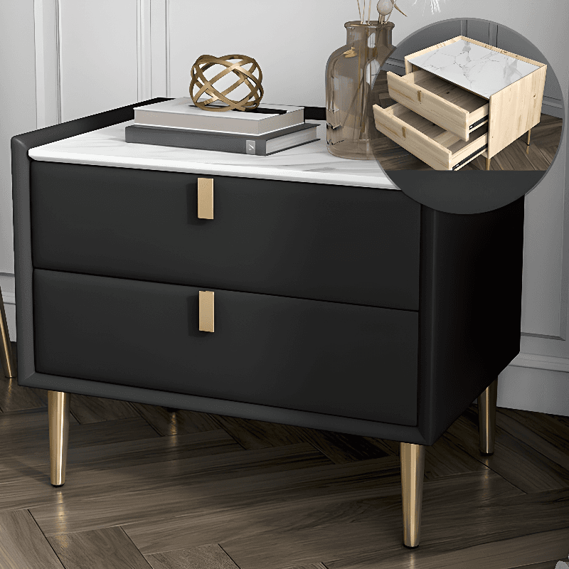 Organic Modern Nightstand With Drawer Organization Featuring 2 Drawers, Stone Countertop, and Leg