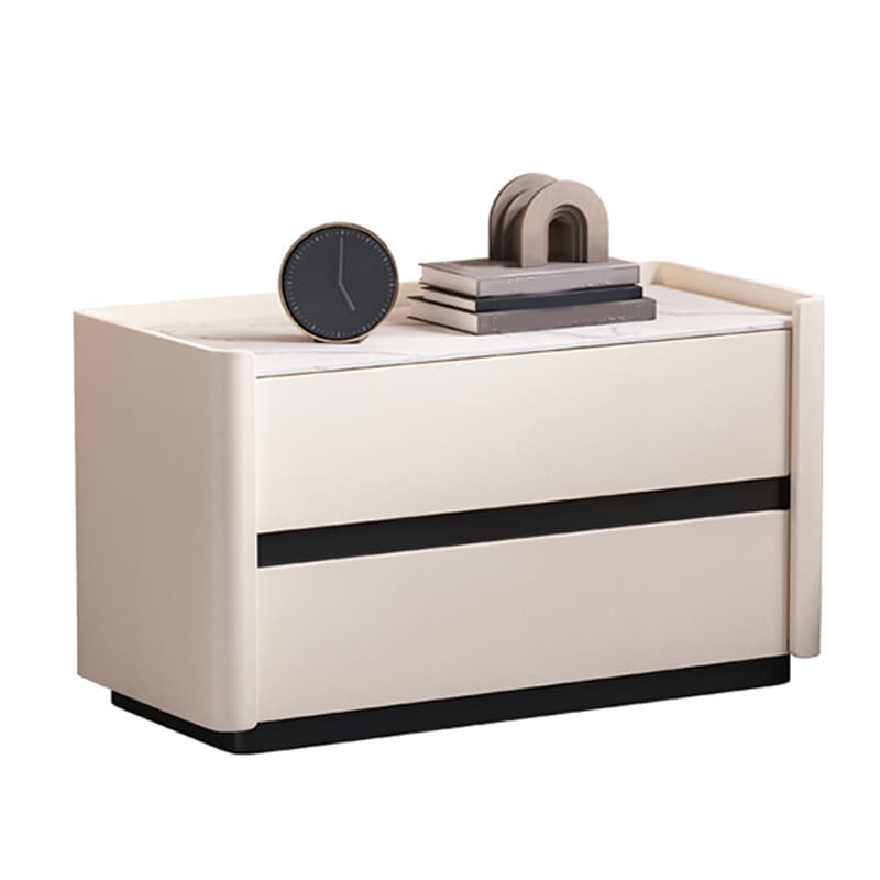 Modern Faux Leather Nightstand with 2 Drawers in Stone Countertop - image 15