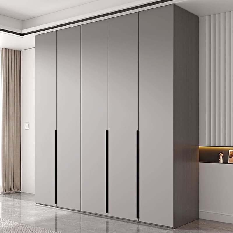 Trendy Grey Wooden Almirah with Clothing Rod, Interior Shelves, Soft Close Drawer & Soft Close Door