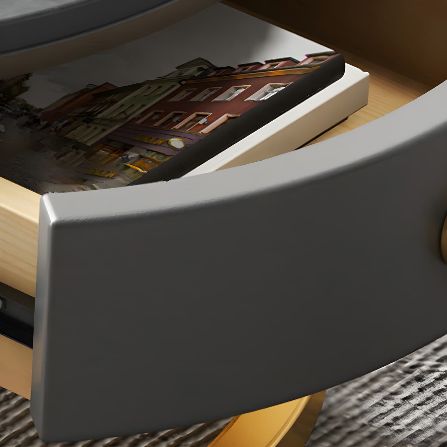 Modern Nesting Coffee Table Set Frame Round Coffee Table Set with Drawer - image 15
