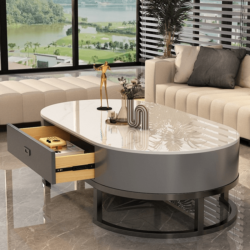 Elliptical Accent Table with Dual-base and Rawhide Upholstery - image 7
