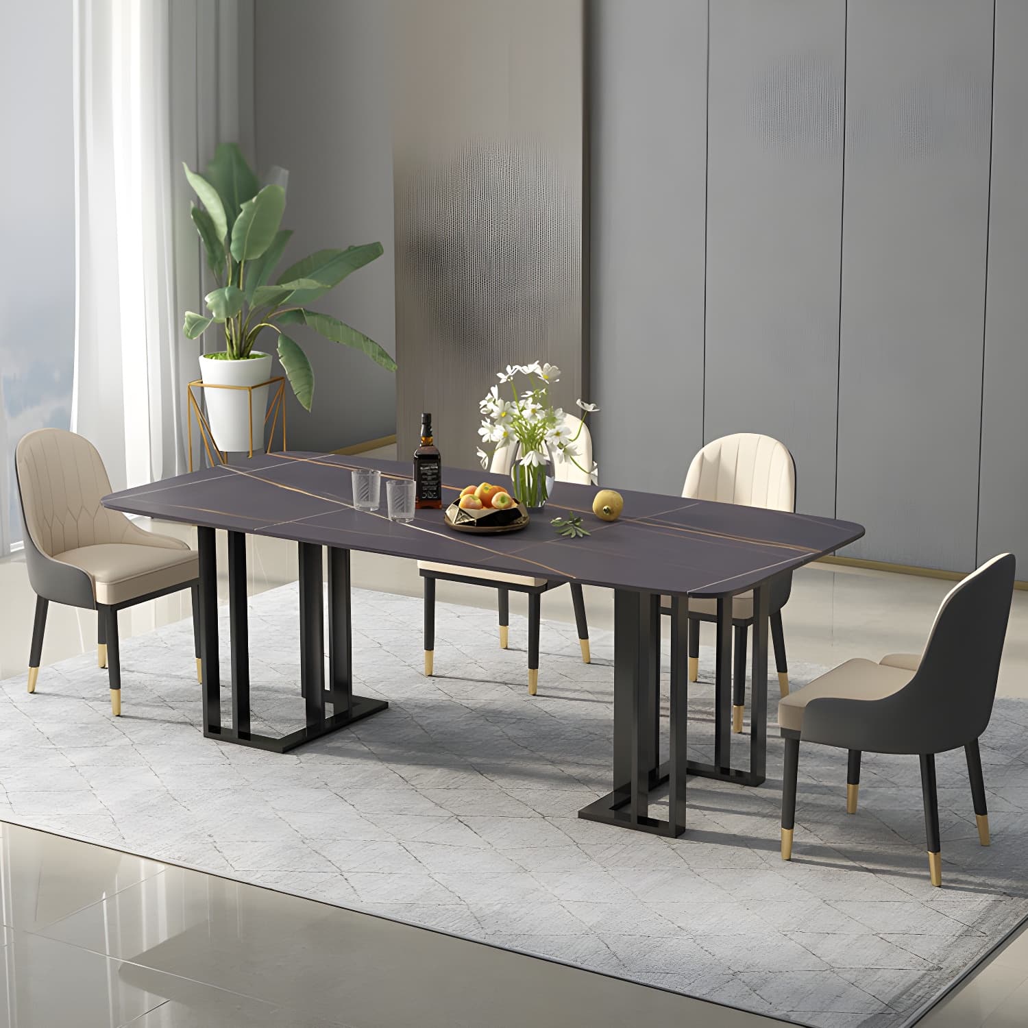 Traditional Luxury Dining Table White and Black Marble Rectangle Dining Table for Home - image 9