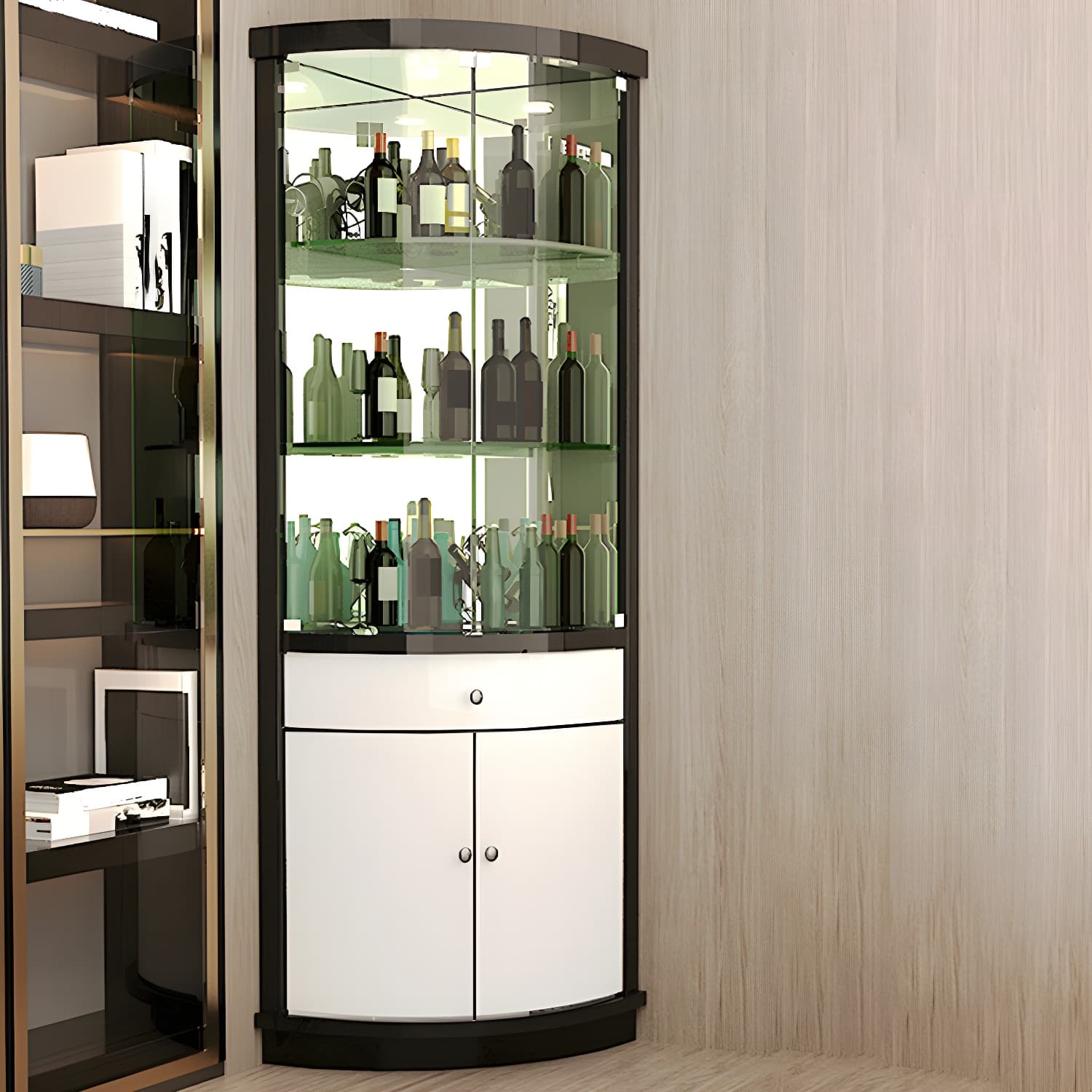 Circular Corner Glass Accent Cabinet with Clear Glass Doors and 3 Shelves - image 4