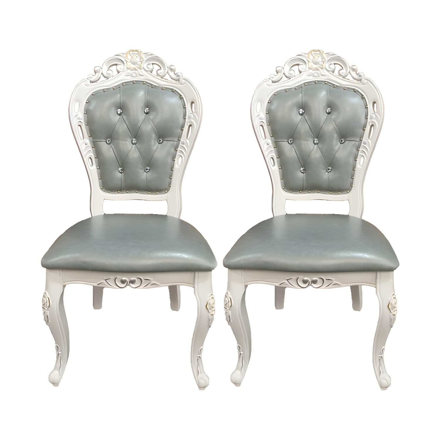 Victorian Rubberwood King Louis Back Chair Matte Finish Leather Dining Chair (Set of 2)