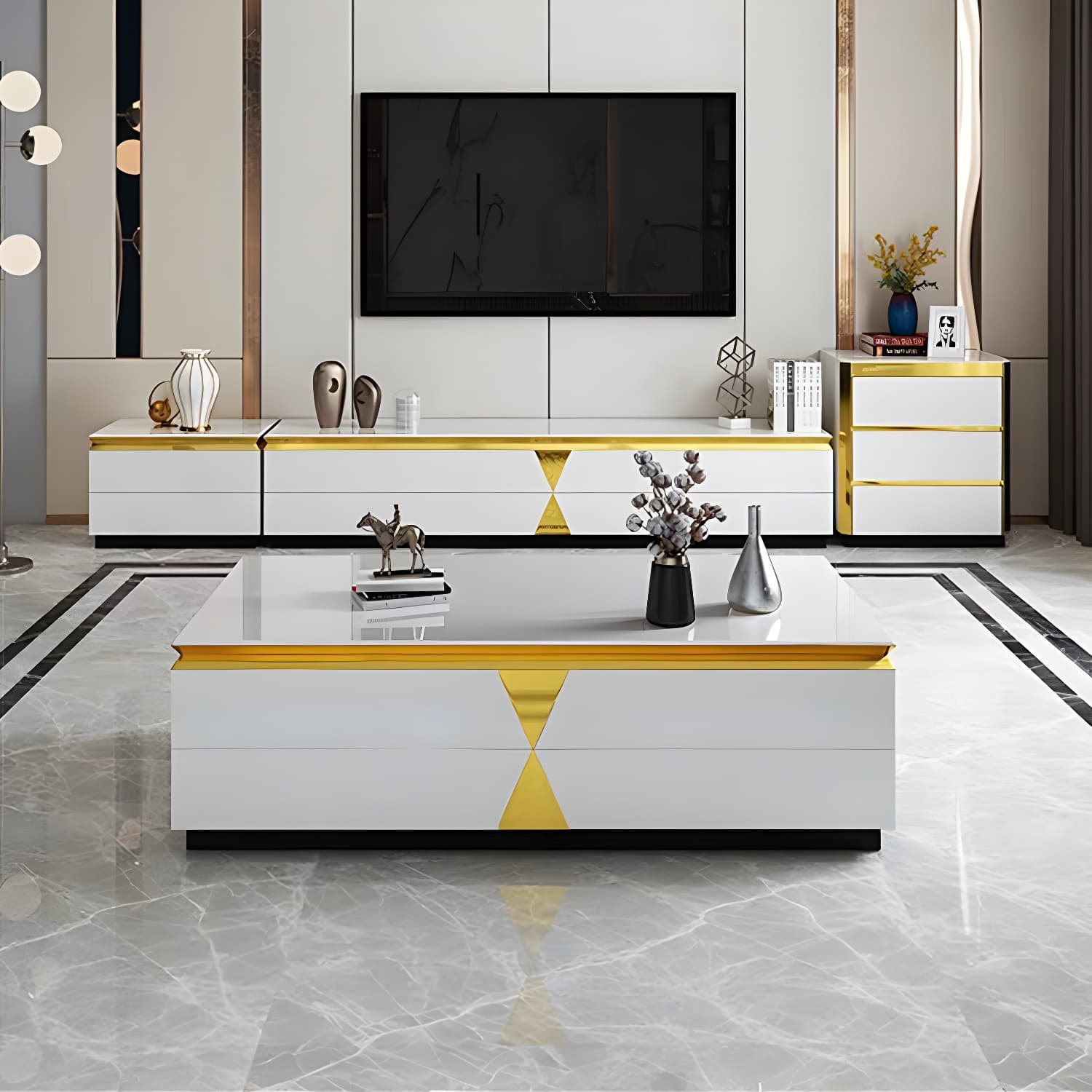 15.75-inch H Glass TV Stand Glam TV Stand for TVs with 4 Drawers Included - image 12