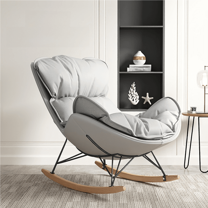 Grey/Chalk/Amber Contemporary Alloy 2 Piece Set Rocking Armchair with Padded Upholstery and Ottoman - image 3