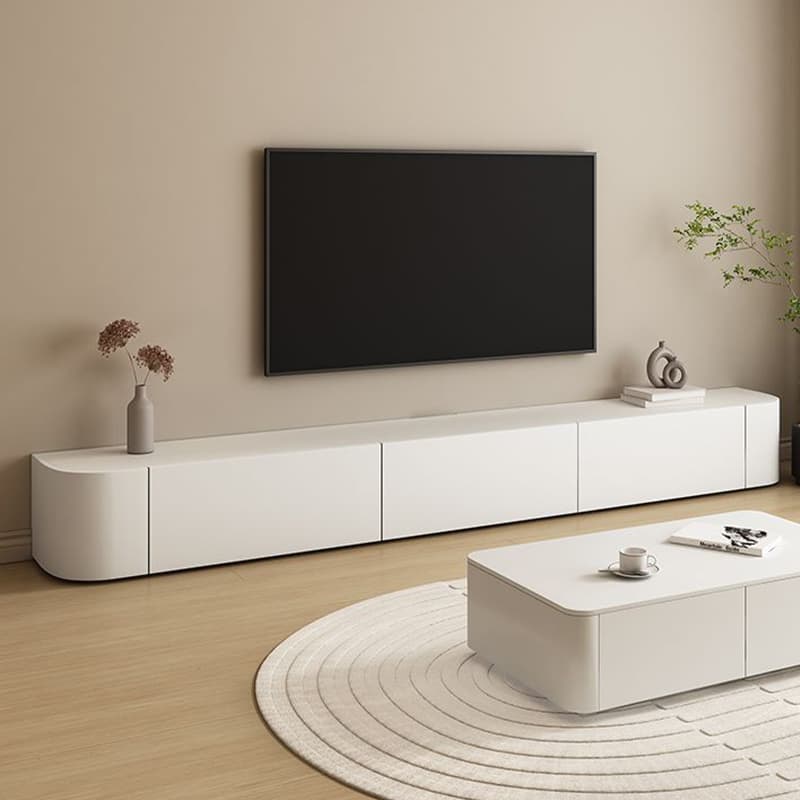 Modern White Long Over 67 inches TV Stand Featuring Without Legs Design and Self-Close Drawer Glides - image 3