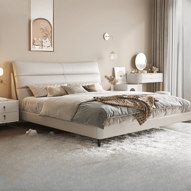 Solid Color Timber Framed Platform Bed With Storage/Panel Bed for Bedroom