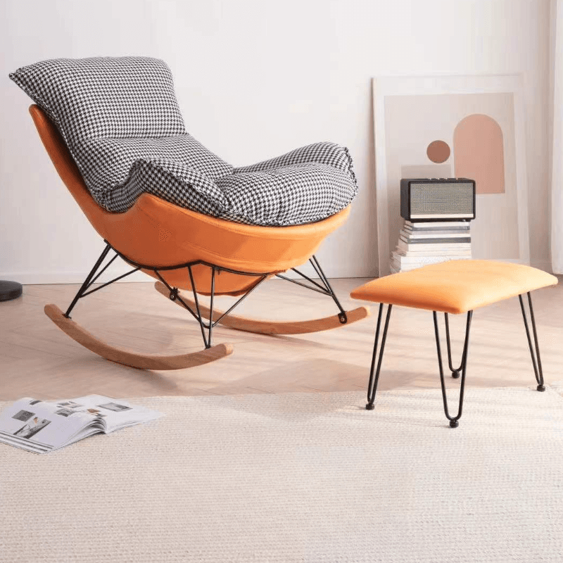 2-piece Stain Resistant Padded Rocking Accent Chair in Apricot Color with Footstool and Lumber Base in a Simple Style - image 10
