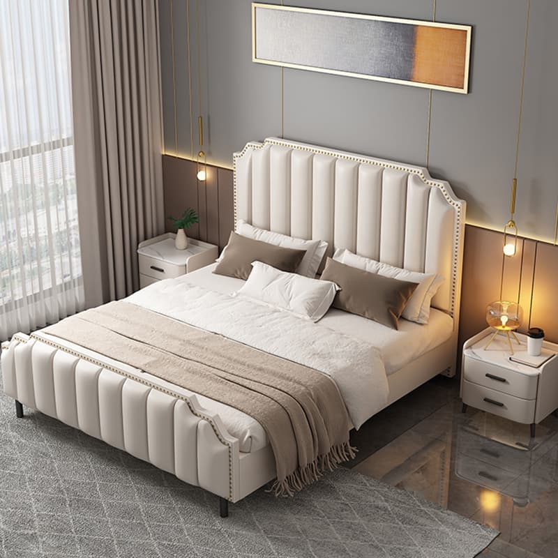 Modern Wood Panel Headboard Upholstered Sponge Fully in Lavish Gray Colors with Elegant Legs - image 10