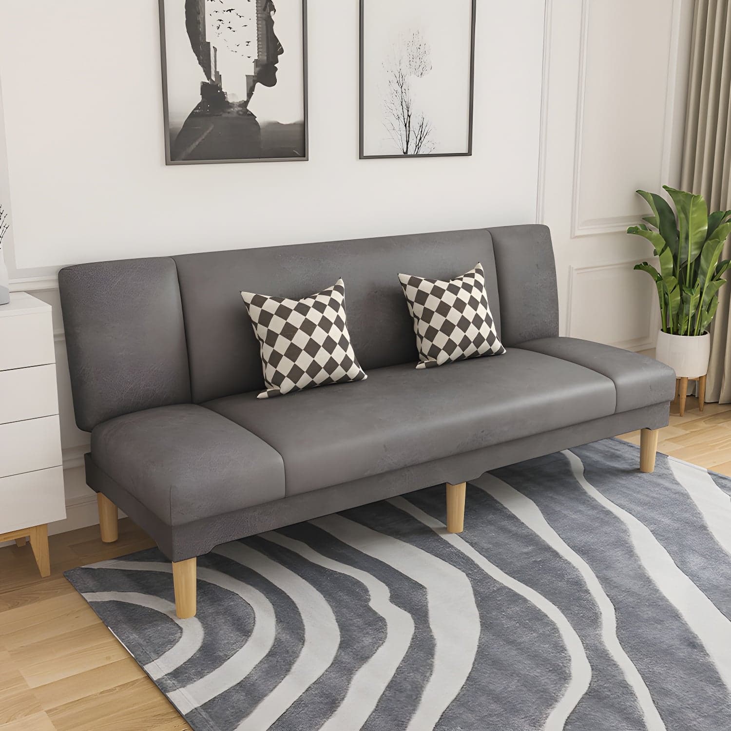 Scandinavian Armless Sleeper Sofa, Light Wood, Foam Filling, Includes Pillows - image 5