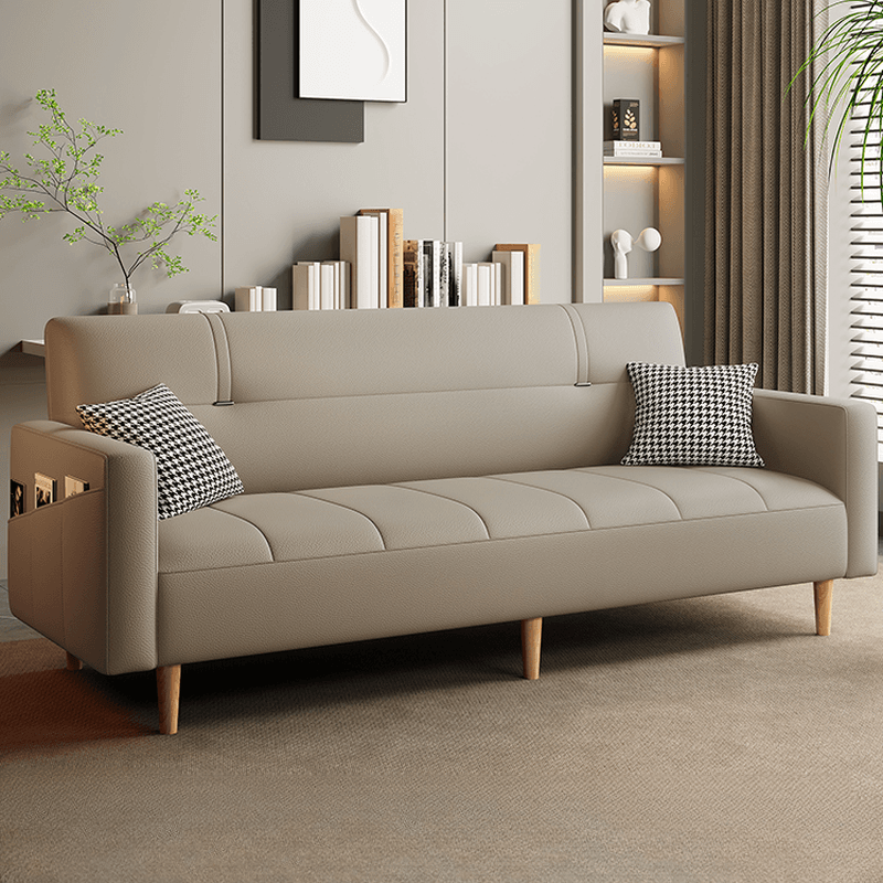 Trendy Solid Color Scratch-immune Convertible Sofa in Grey/Beige/Ecru with Arm, 4-seater/2 People/Seats 3, and 2 Pillows - image 9