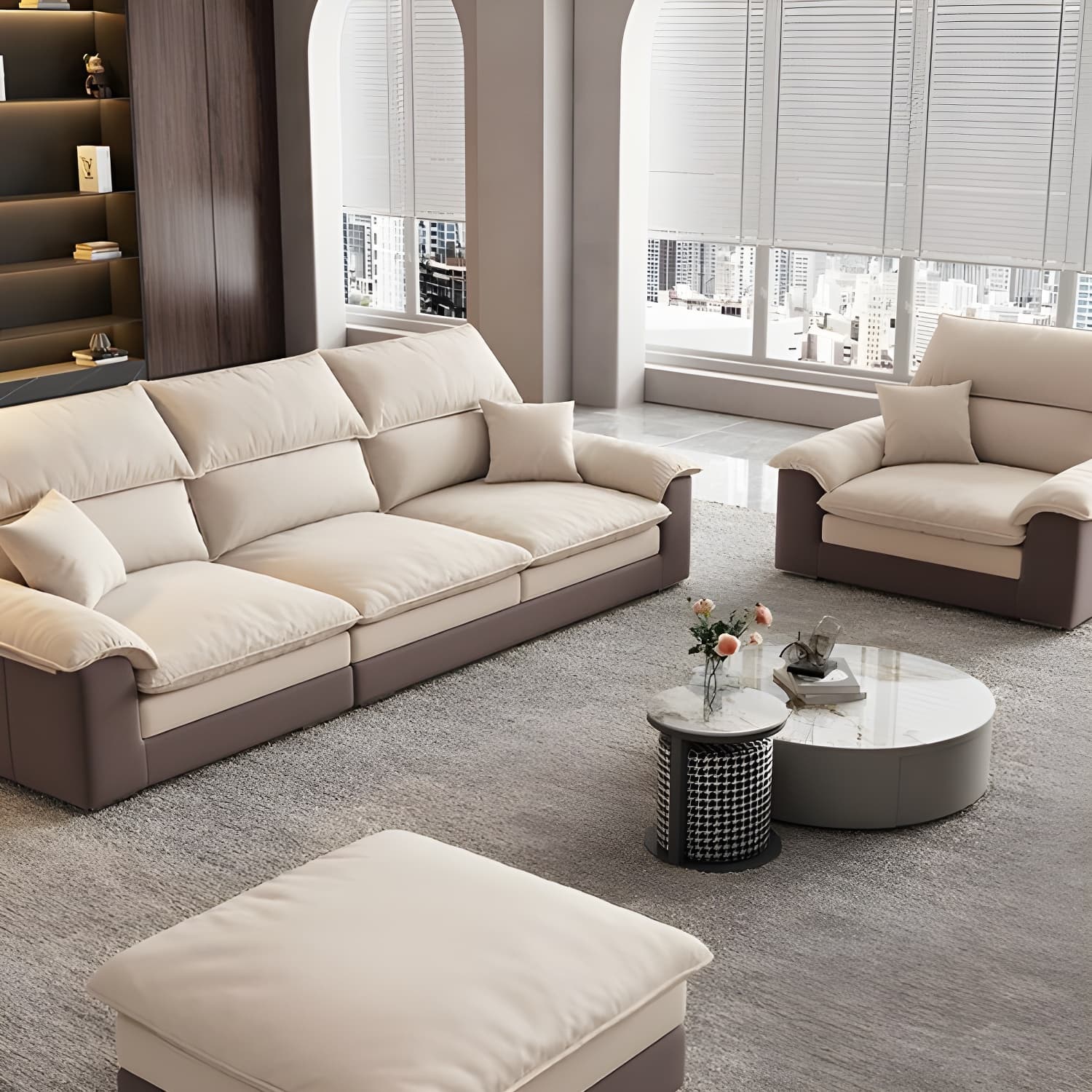 Beige ModernWood Sectional with Pillow Top Arm and Cushion Back - image 6