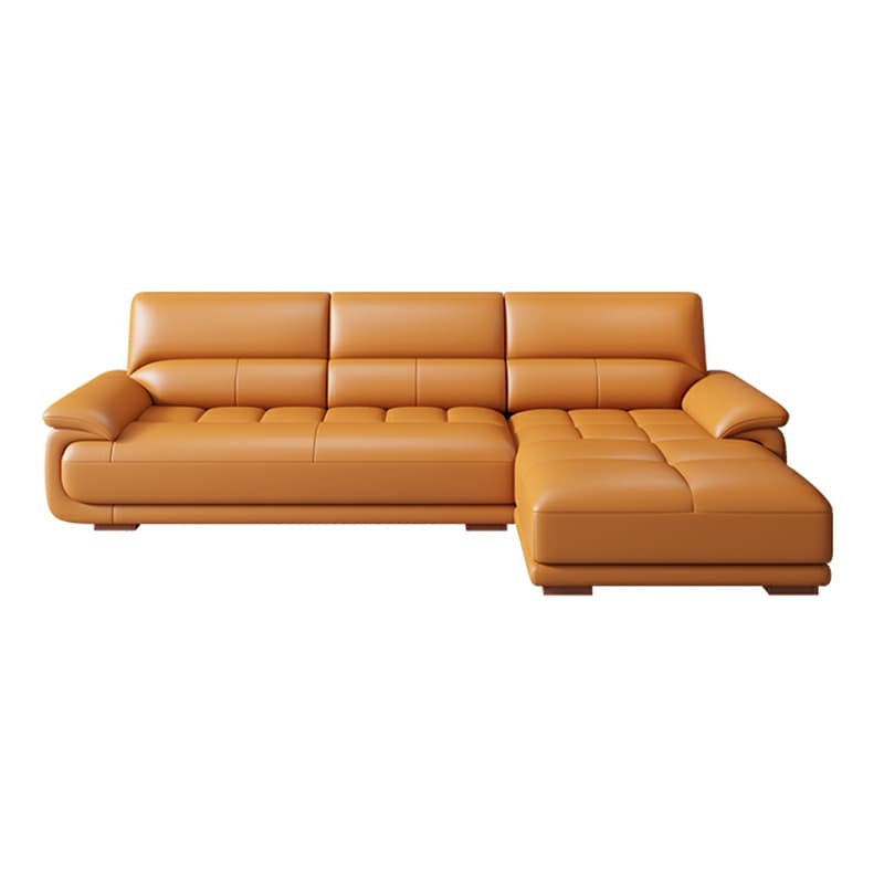 Modern Orange Genuine Leather Sectional Sofa with Wood Frame and Pillow Top Arms - image 15