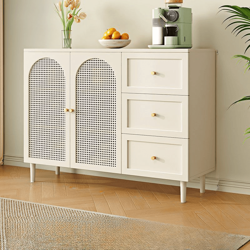 White Trendy Sideboard with 3 Drawers, Narrow/Standard Size, 3/6 Shelves, Lumber Countertop, and Glass-panel Door - image 8