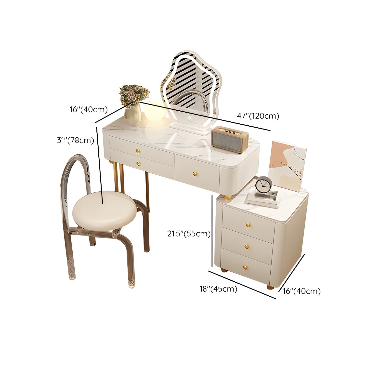 Modern Stone Top Vanity Dressing Table with 6 Drawers for Bedroom - image 35