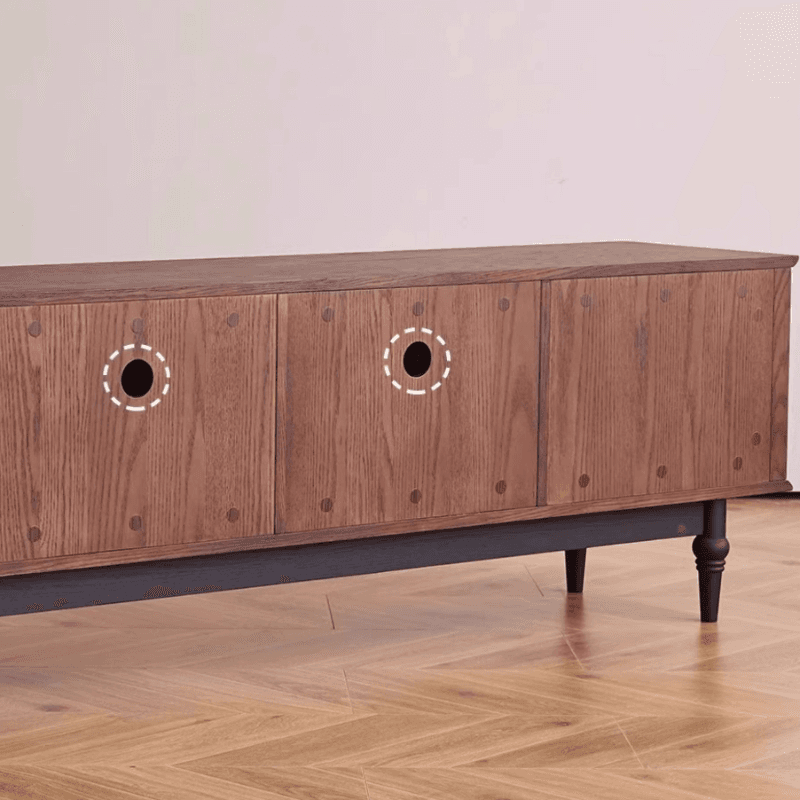 Art Deco Natural Wood TV Stand with 4 Drawers, Locker, Cable Management, and Adjustable Shelving - image 6