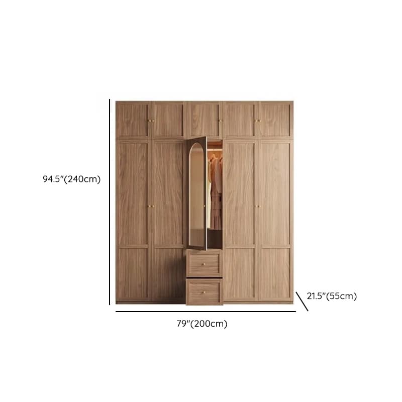 Minimalist Timber Sepia Cabinet Armoire with Interior Shelves & Clothing Rack & Soft Close Drawer & Soft Close Door - image 38