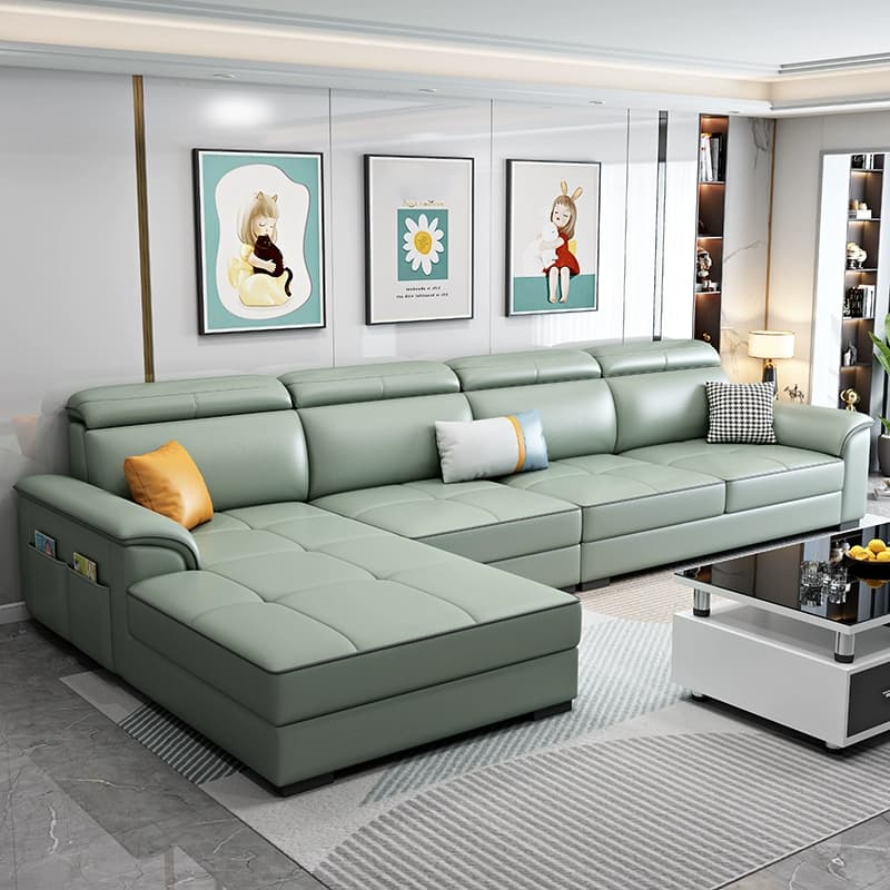 Modern L-Shaped Tech Cloth Sectional Sofa Chaise - 3 Piece Set with Adjustable Headrest and Storage - image 7