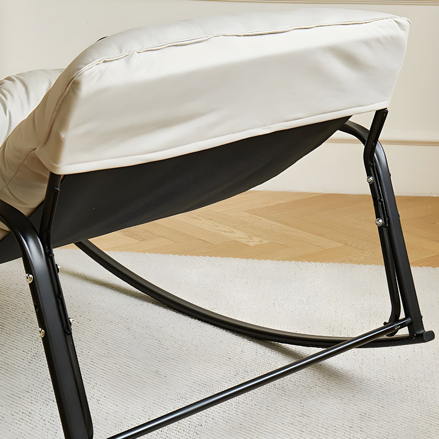 Stylish Modern Upholstered Rocking Chair with Black Metal Legs and Tufted Back - image 11