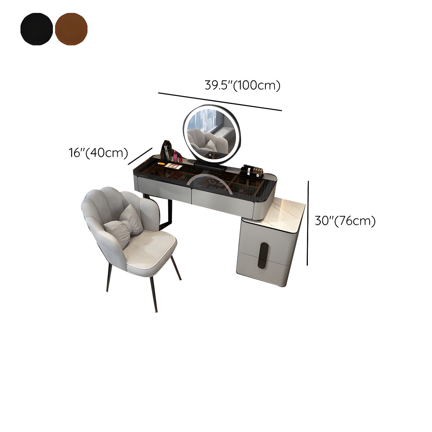 Glam Glass Vanity Dressing Table 29.9" H Bedroom Makeup Counter with Drawer - image 19
