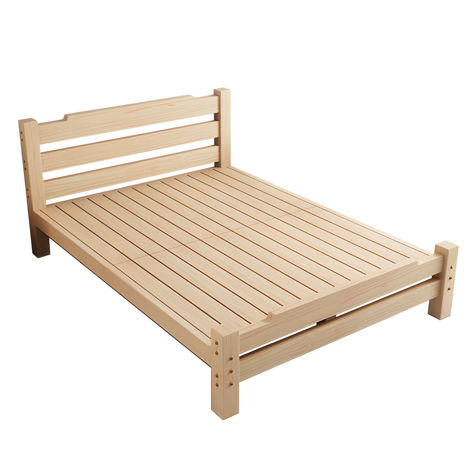 Pine Wood Bed in Light Brone Scandinavian Bed with Headboard - image 10