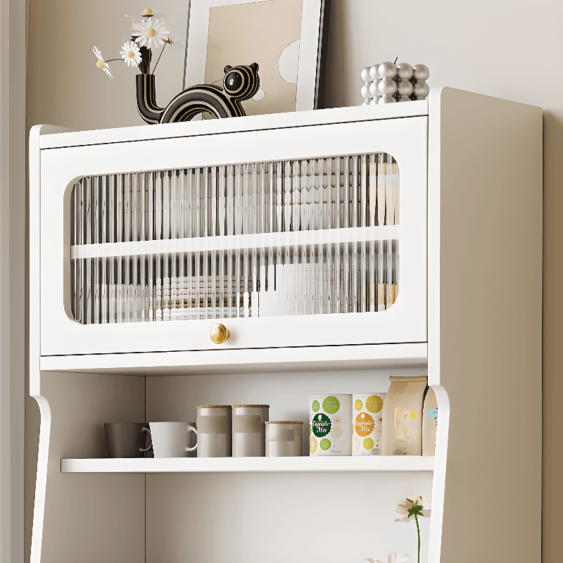Simple Narrow Microwave Shelf Cabinet with 2 Drawers, Sintered Stone Countertop, Glazed Door, and Adjustable Shelving - image 7