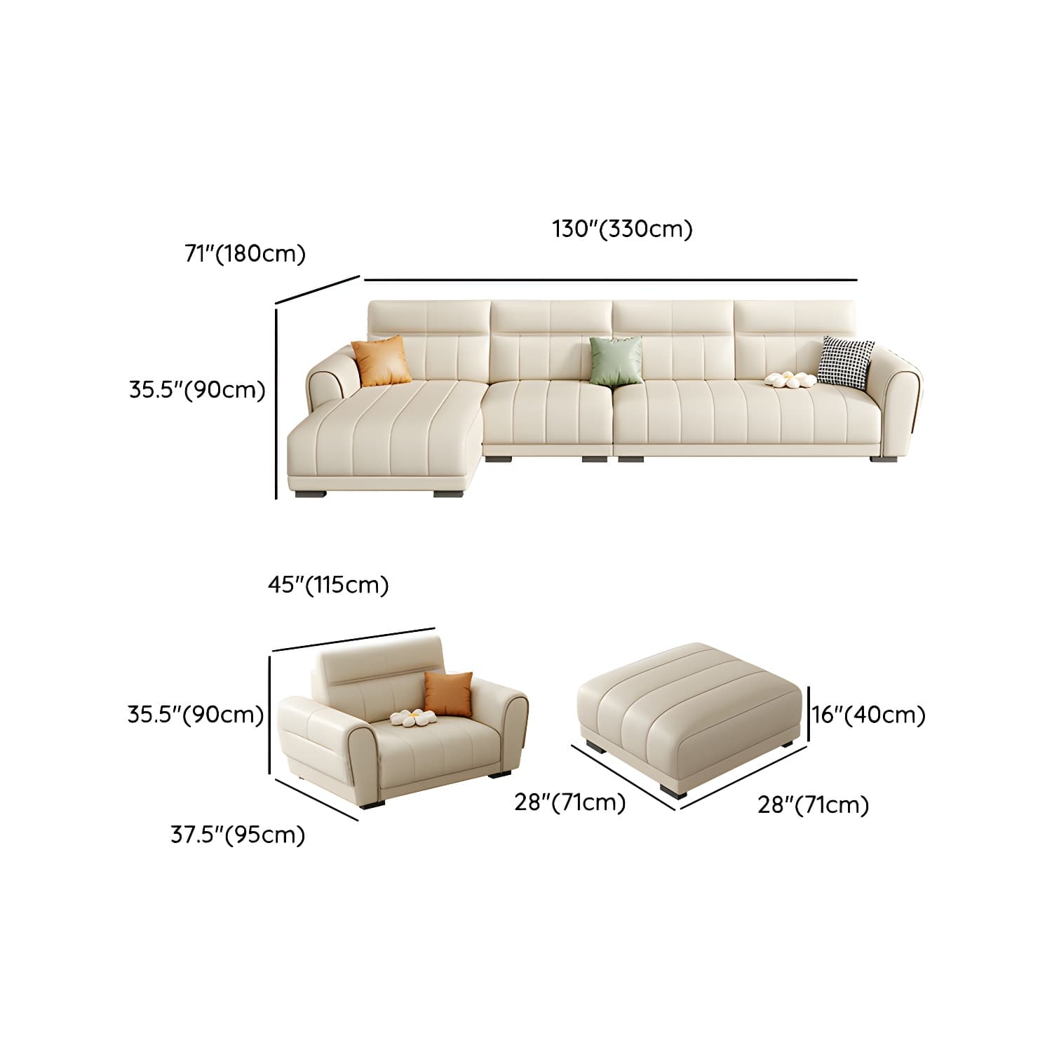 Scandinavian Wood Frame Beige Faux Leather Sectional with Cushion Back - image 27