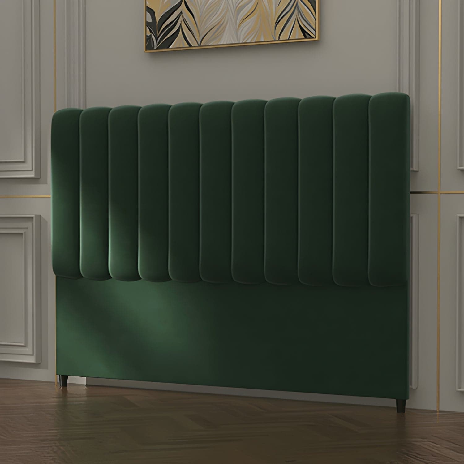 Velvet Upholstered Modern Headboard with Wood Legs in Rectangular Shape and Standard Height - image 4