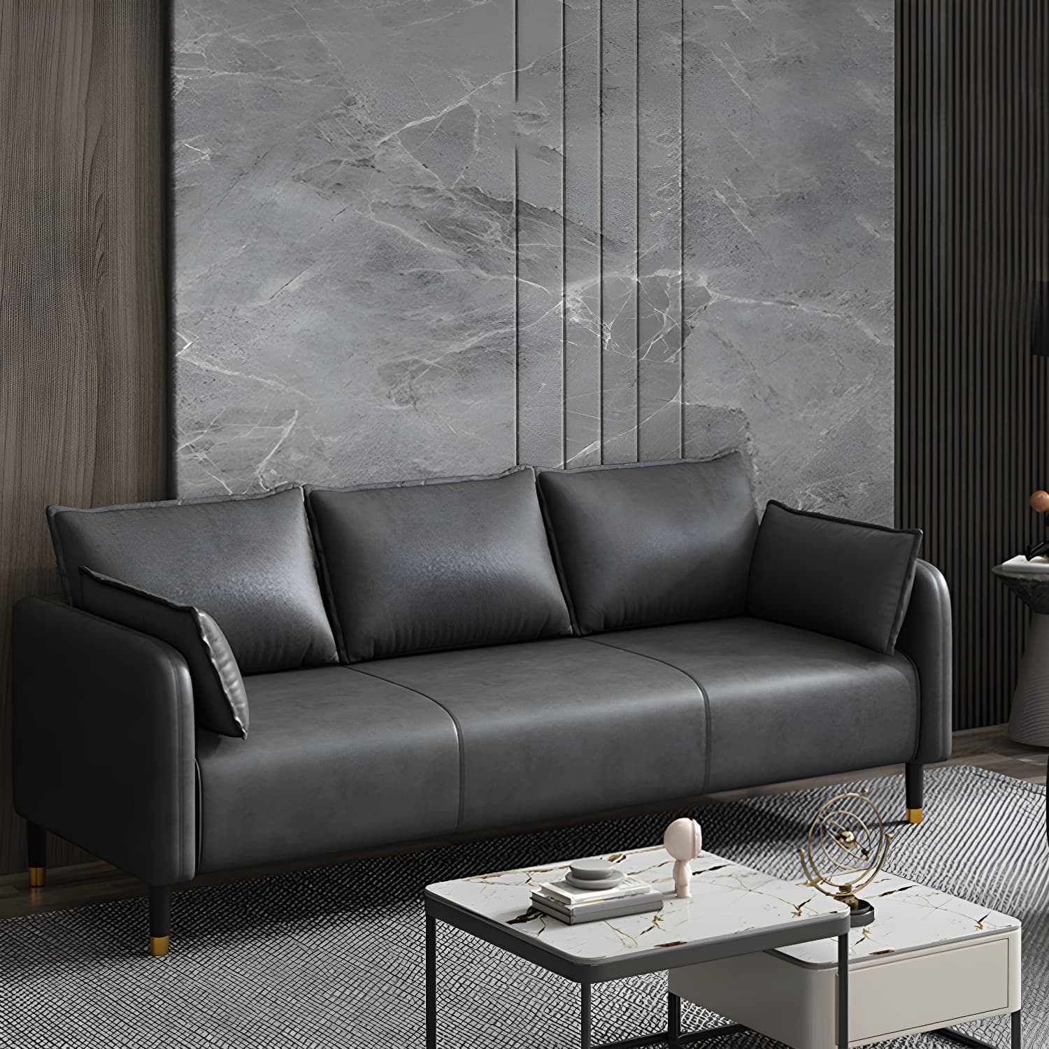 Modern 2-seat Sofa Faux Leather Tuxedo Arm Sofa with 2 Pillows - image 13