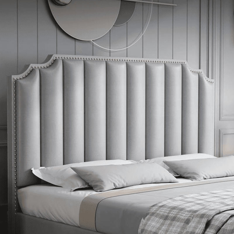 Modish Style Panel Headboard with No Distressing, Nailhead Border, Scooped Shape for Queen/Full Bed, Featuring Sponge Upholstery and Standard Height - image 11
