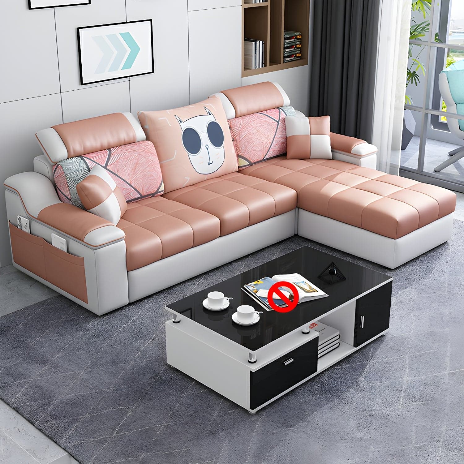 Reversible L-Shape Scandinavian Sectional Sofa with Ottoman and Adjustable Headrest in 2 Piece Set - image 4