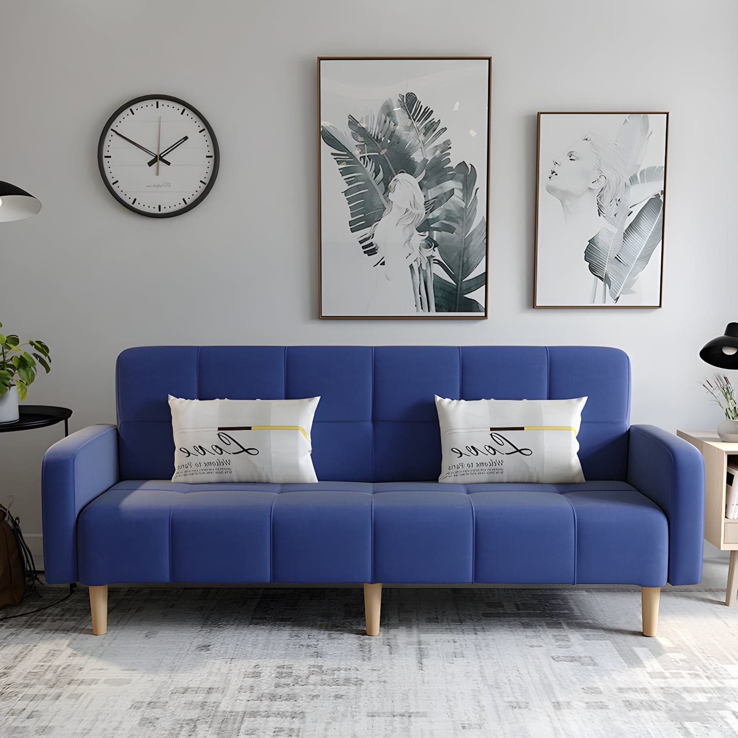 Living Room Linen Chesterfield Sofa with Wooden Legs Square Arm Loveseat - image 13