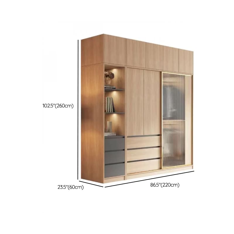 Natural Finish Art Deco Timber Wardrobe Armoire with Soft Close Drawer, Soft Close Door, Interior Shelves, and Clothing Rod - image 23
